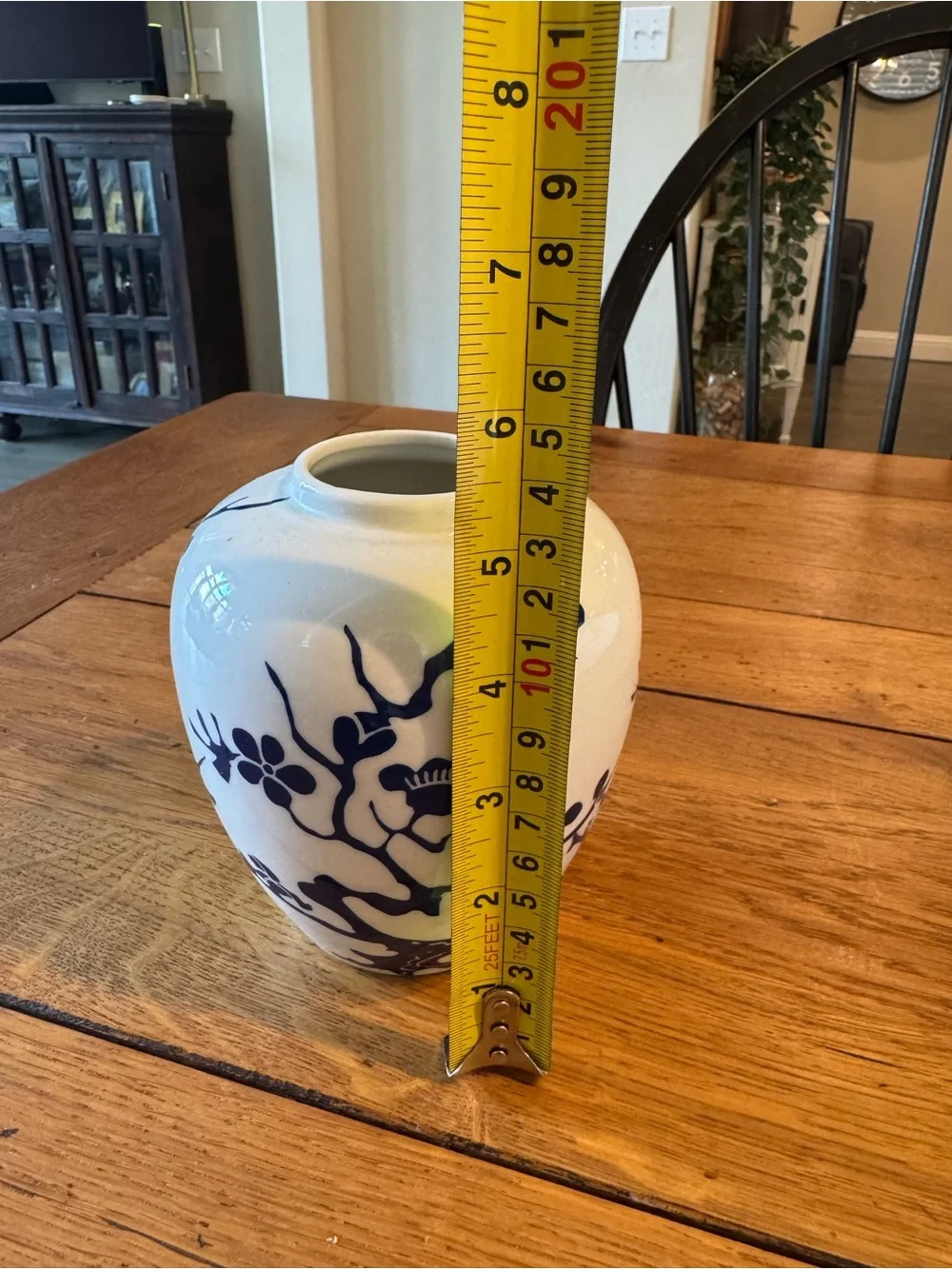Fitz and Floyd White Ceramic Vase with Blue Floral Motif